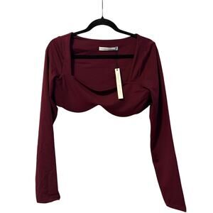 New Susana Monaco Burgundy Red Long Sleeve Crop Top Underwire Women's size XL